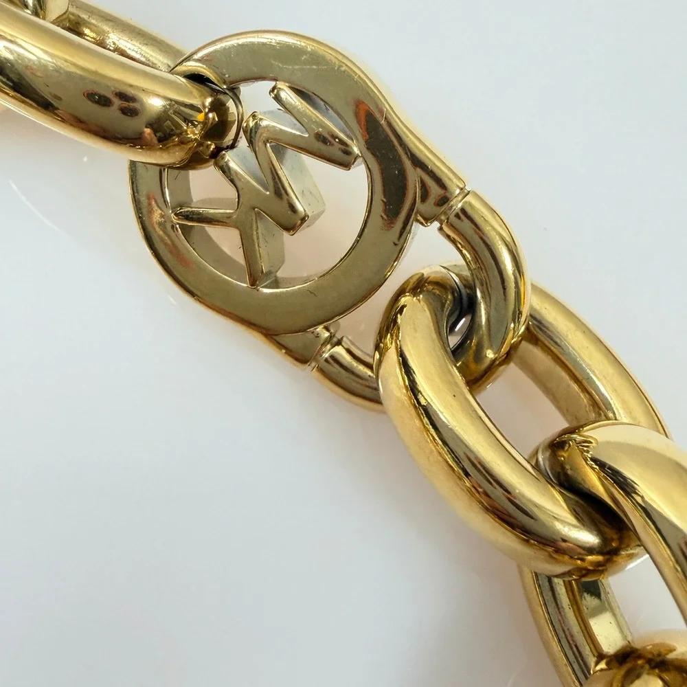Michael Kors Gold Tone Chunky Chain Bracelet MK Logo Toggle Clasp 6.5